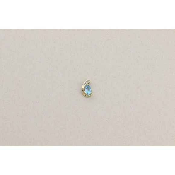 Pendant Only 10k Yellow Gold Natural Blue Topaz & Diamond Pendant 5/8" x 3/8" - Picture 6 of 8